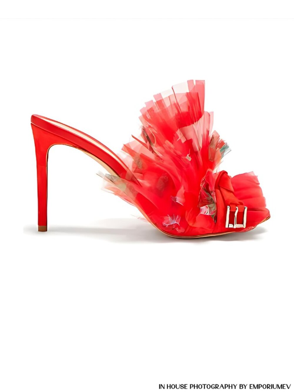 Alexander McQueen Tonal Red Women 7 US Floral Print Pleated Organza Mules